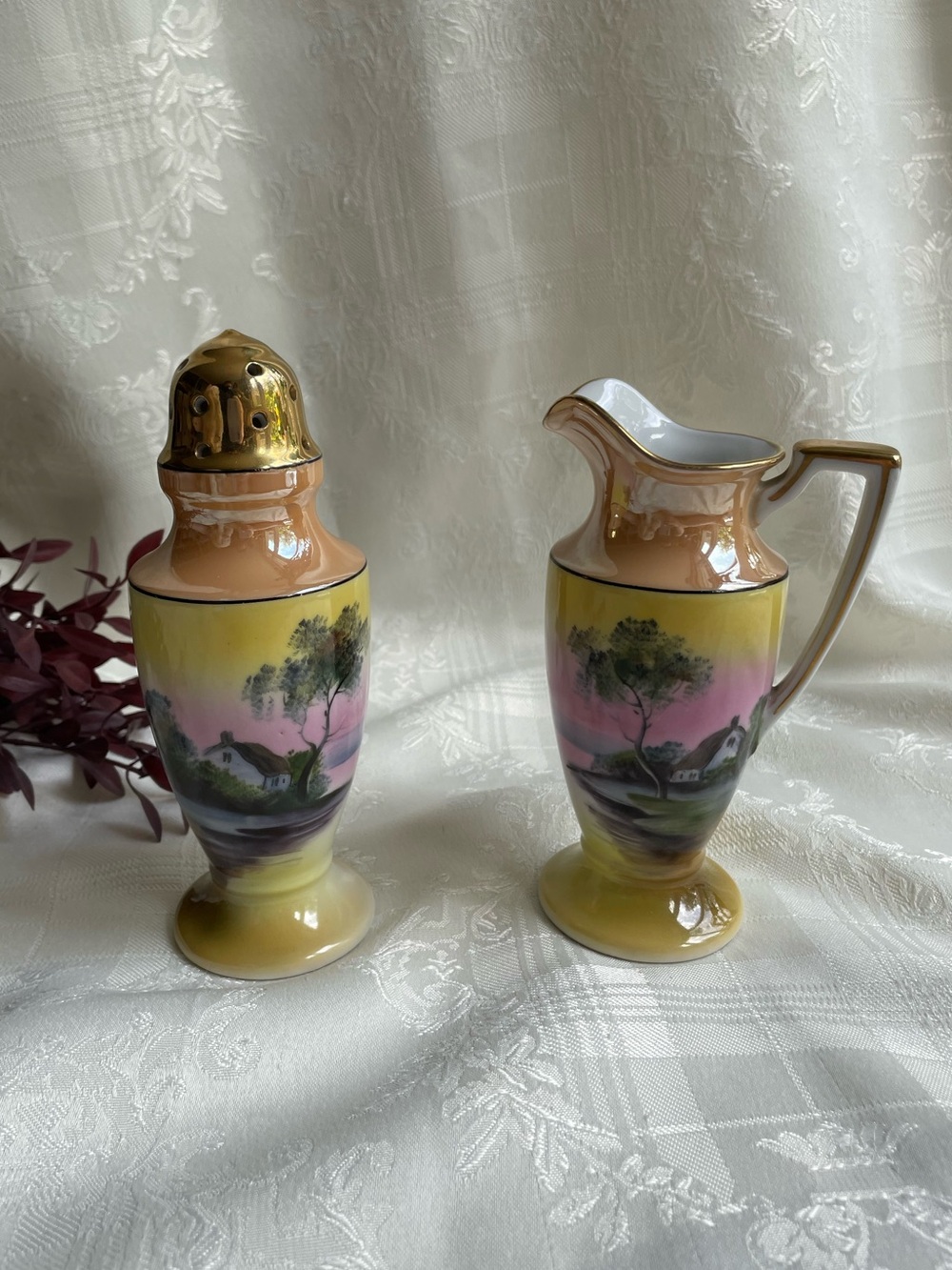 Noritake Lustreware Muffineer (Shaker) and Syrup Set